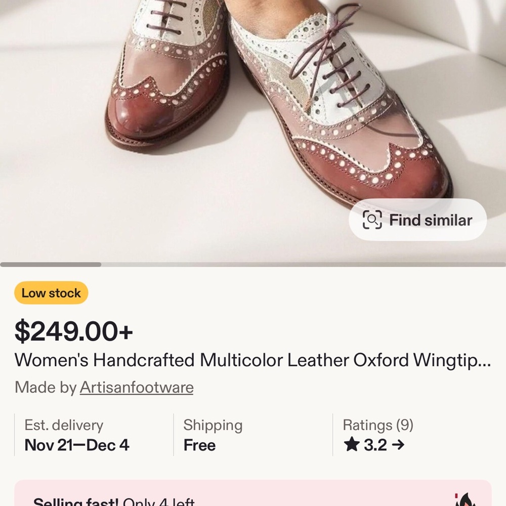 Women's Multicolor Leather Oxford Wingtip Shoes